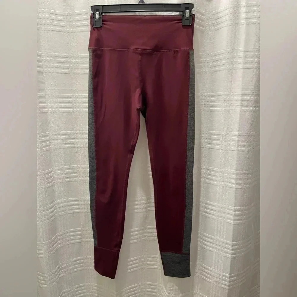 Vuori leggings aysmemetrical maroon gray workout leggings yoga leggings